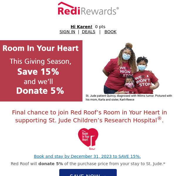 Red Roof, You Save, We Donate - Now Extended