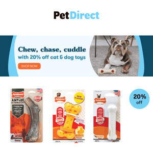 Save 20% off cat & dog toys