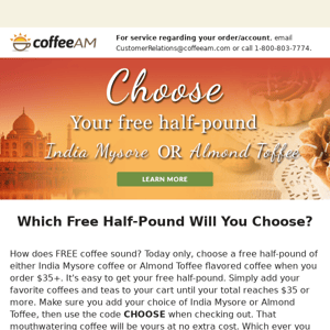 Today Only - Choose Your Free Half-Pound!