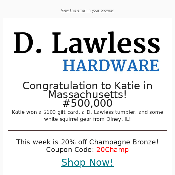 Celebrate with Katie, our 500,000th Winner & Enjoy 20% off Champagne Bronze Sale!🎉