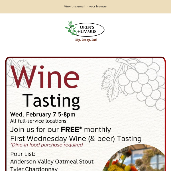 Our FREE Monthly Wine Tasting is Tomorrow!