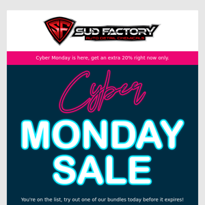 Use code CYBER20 extra 20% today only