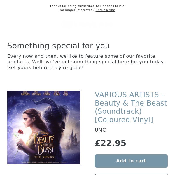 BACK IN! VARIOUS ARTISTS - Beauty & The Beast (Soundtrack) [Coloured Vinyl]
