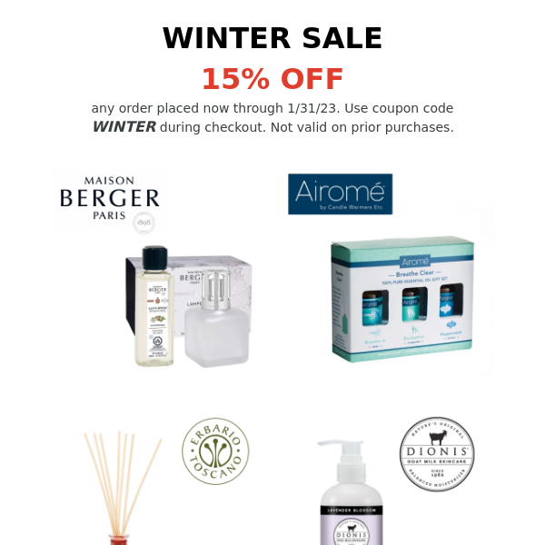 Winter Sale - 15% Off Lampe Berger, Dioinis, Airome & More