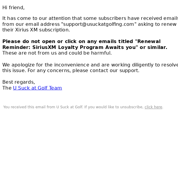 🚨 IMPORTANT: Do not open or click emails coming from us about Sirius XM