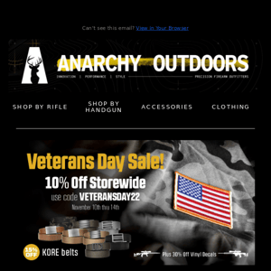 Save at Anarchy Outdoors This Veterans Day 🇺🇸