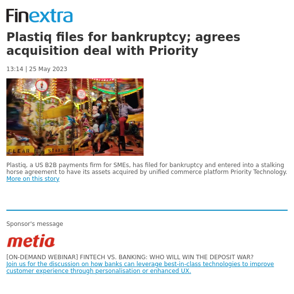 Finextra News Flash: Plastiq files for bankruptcy; agrees acquisition deal with Priority