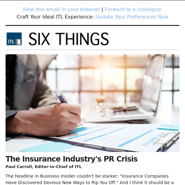 The Insurance Industry's PR Crisis Plus: Cybersecurity Turns Attention to IoT and Embedded Insurance Is Made for SMBs.