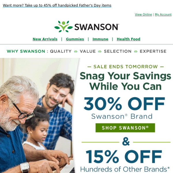 30% off Swanson® PLUS 15% off 100s of other brands. Details inside.