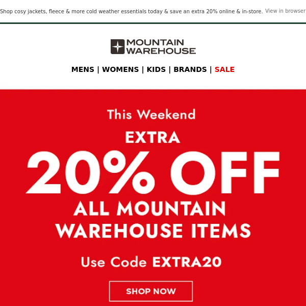 Extra 20% Off This Weekend | Warm Up Your Wardrobe