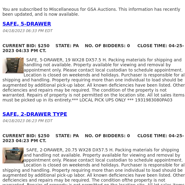 GSA Auctions Miscellaneous Update