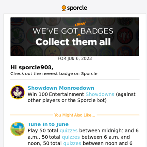 New Sporcle Badge, Jun 6, 2023