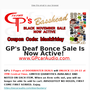 GP's DOORBUSTER SALE: TOMORROW AT 7PM Central