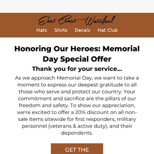 Honoring Our Heroes: Memorial Day Special Offer