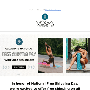 Celebrate National Free Shipping Day with Yoga Design Lab!