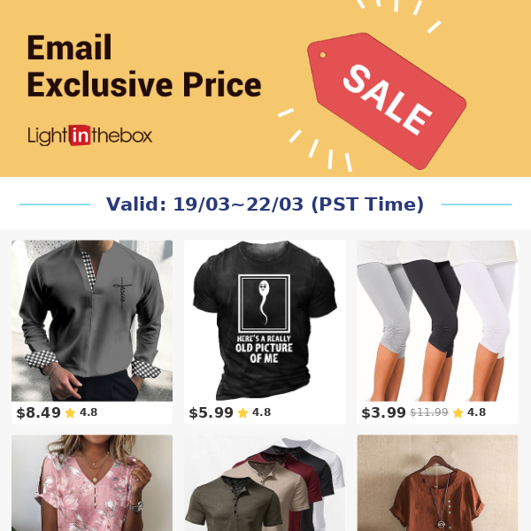 Email Exclusive-Get Men's Henley Shirt at USD $8.49