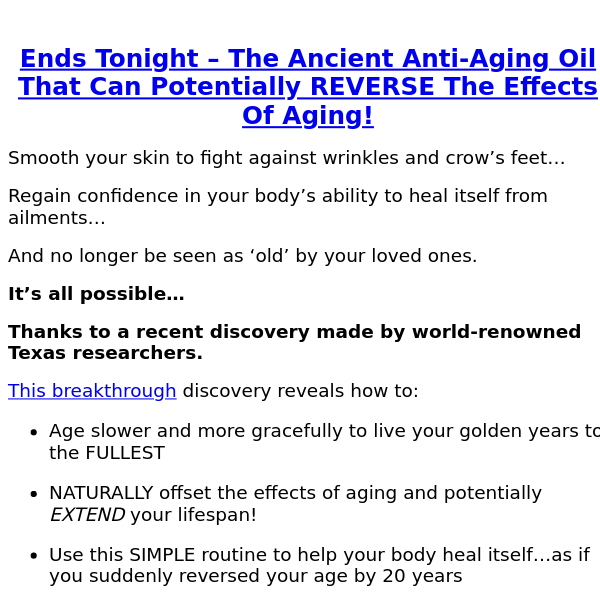 [ENDS TONIGHT] Nature’s Anti-Aging Oil