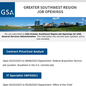 New/Current Job Opportunities in the GSA Greater Southwest Region
