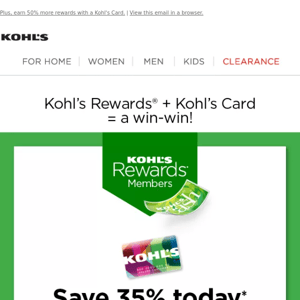 Open a Kohl's Card today and take 35% off your first purchase!