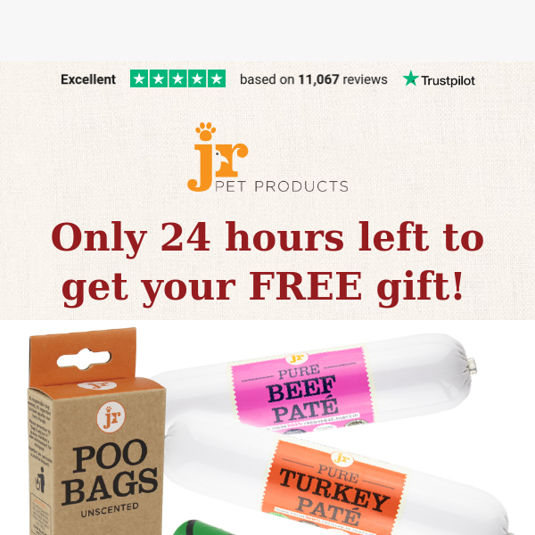 Last 24hrs to get your 2 x Free 200g Paté + 60 Poo bags!