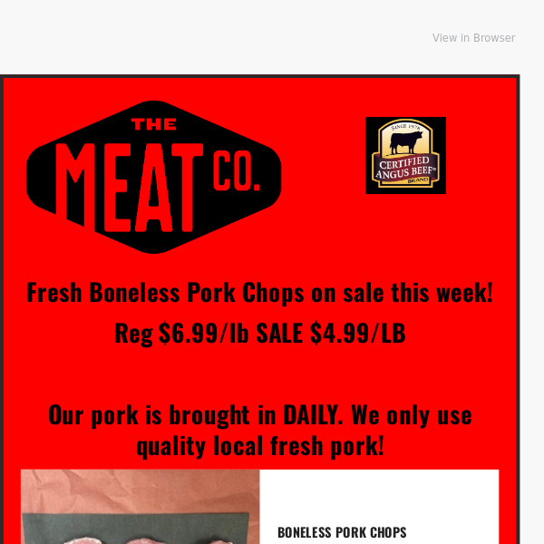 Weekly Sale - Pork Chops $4.99/lb