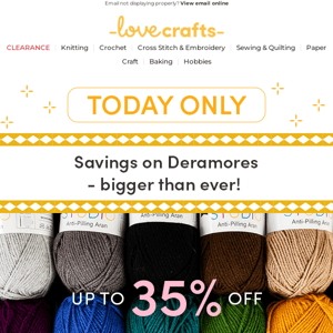 Up to 35% off Deramores yarns & packs 💰 1 DAY ONLY