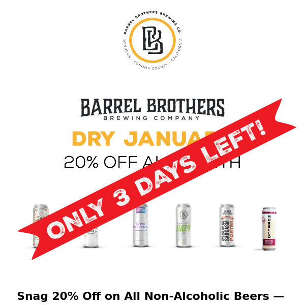 LAST CALL: 20% off Dry January Ends Soon! - Barrel Brothers Brewing