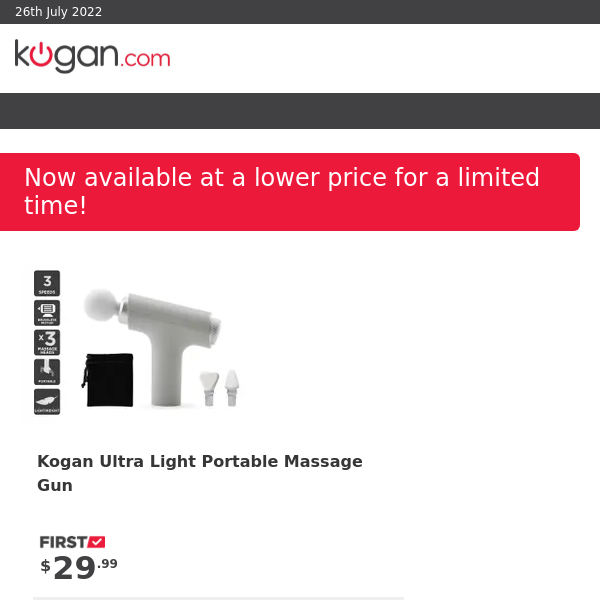 PRICE DROP: Kogan Power Pro Ultra Light Portable Massage Gun