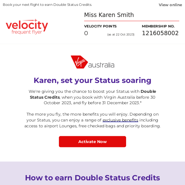Virgin Australia, your Status Credits boost, solved