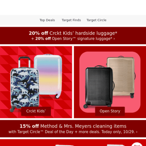 20% off luggage for the whole fam. Time for a trip? 🌴