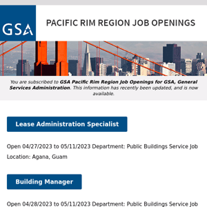 New/Current Job Opportunities in the GSA Pacific Rim Region