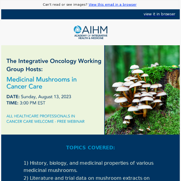 UPCOMING WEBINAR: Medicinal Mushrooms in Cancer Care 🍄