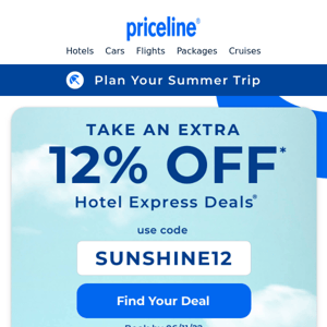 Get summer-ready! Take 12% off your next trip ☀️