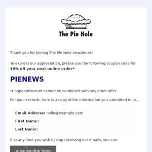 The Pie Hole: Subscription Confirmed