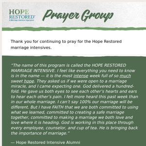 Hope Restored Prayer Initiative — Week of May 29th