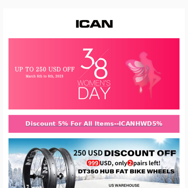ICAN Cycling Celebrates International Women's Day with Special Discounts! UP TO $250 OFF!