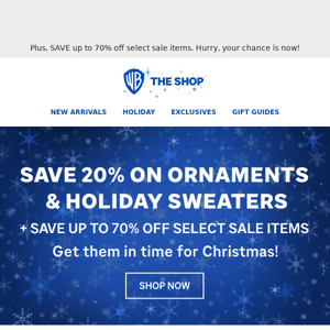 SAVE 20% on Ornaments & Holiday Sweaters 🌲