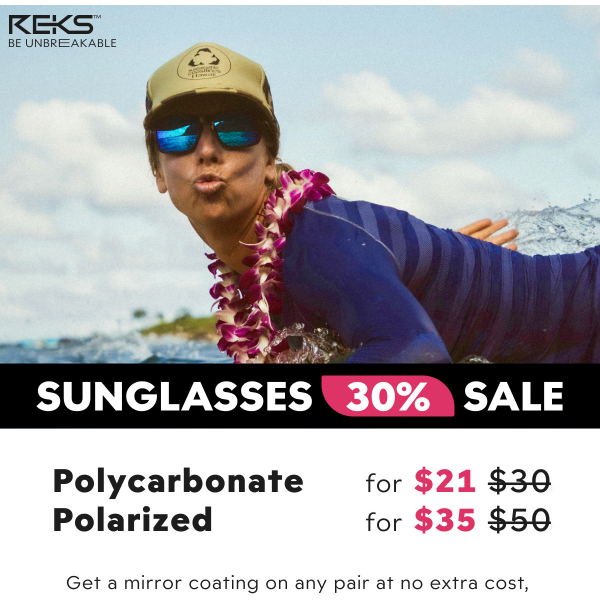 Enjoy 30% Off on Sunglasses Today!