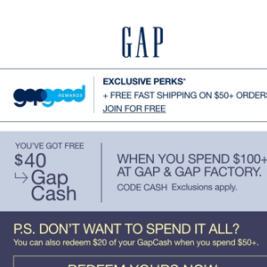 FREE $40 GapCash + up to 50% off = GIFTS on GIFTS