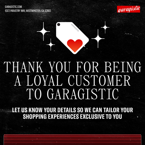 🏷 Sign Up For A Tailored Shopping Experience At Garagistic!