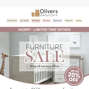 Save up to 20% on nursery furniture