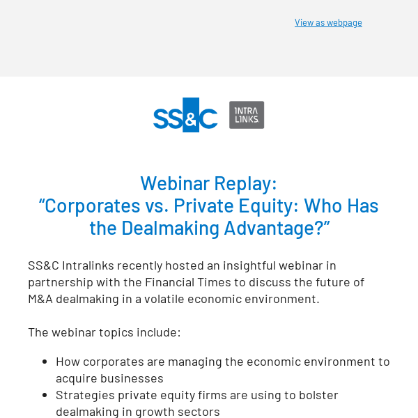Watch the replay: “Corporates vs. Private Equity: Who Has the Dealmaking Advantage?”