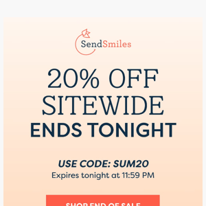 20% OFF sitewide ends in 24 hours