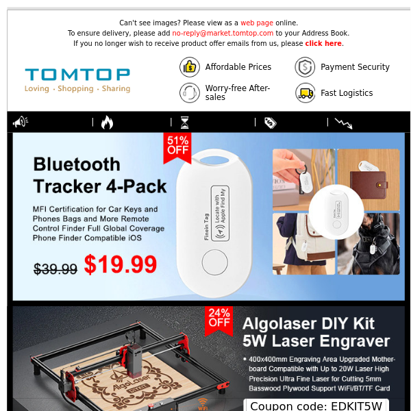 4-Pack MFI Certification BT Tracker Only $19.99, Algolaser Laser Engraver with Exclusive Coupon!