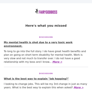 My mental health is shot due to a very toxic work environment.