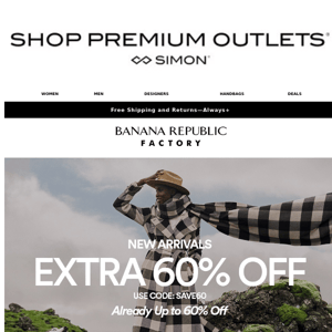 Extra 60% Off New Arrivals from Banana Republic Factory