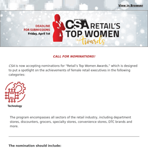 Call for Nominations — CSA Retail's Top Women!