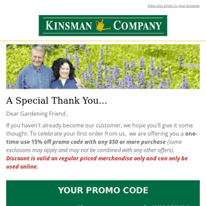 Save 15% at Kinsman Garden!