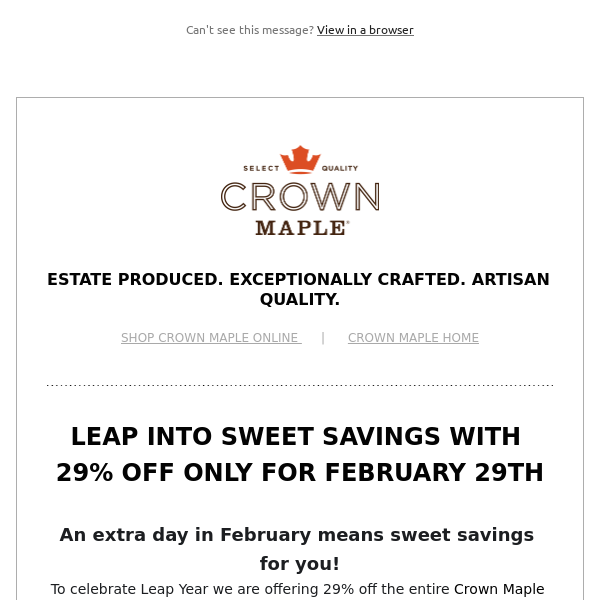 Crown Maple Leap Year 29% OFF promo today ONLY