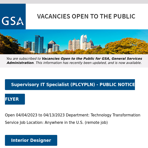 New/Current Job Opportunities at GSA Open to the Public (All U.S. Citizens)